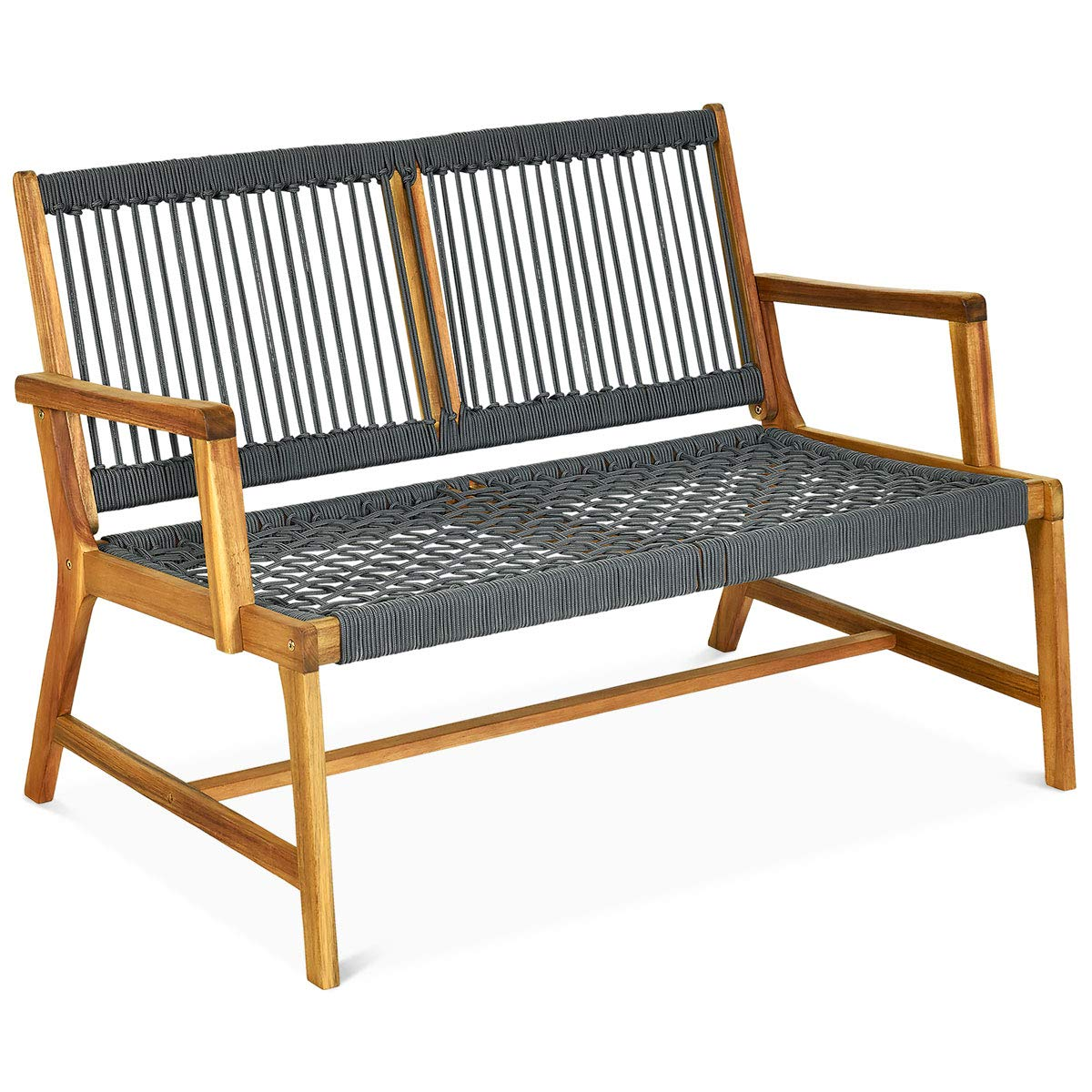 Banc de patio Tangkula en bois d'acacia pour 2 personnes, causeuse, banc de patio extérieur en bois d'acacia